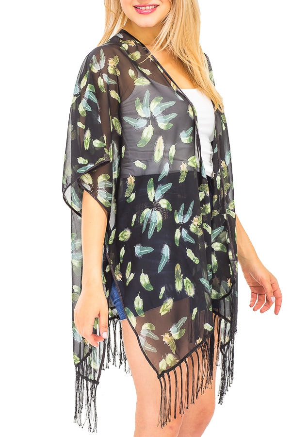 Sheer Feathers Coverup Kimono