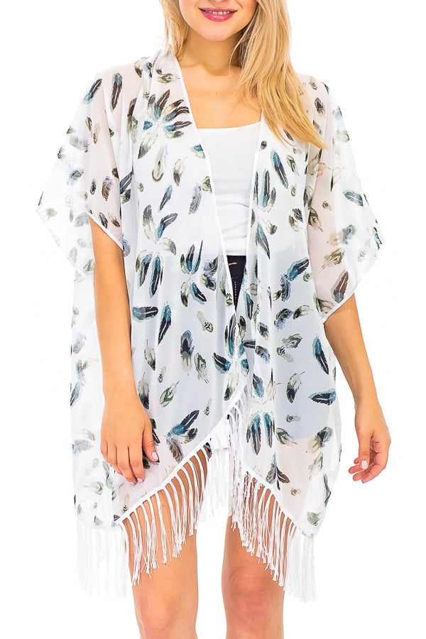 Sheer Feathers Coverup Kimono