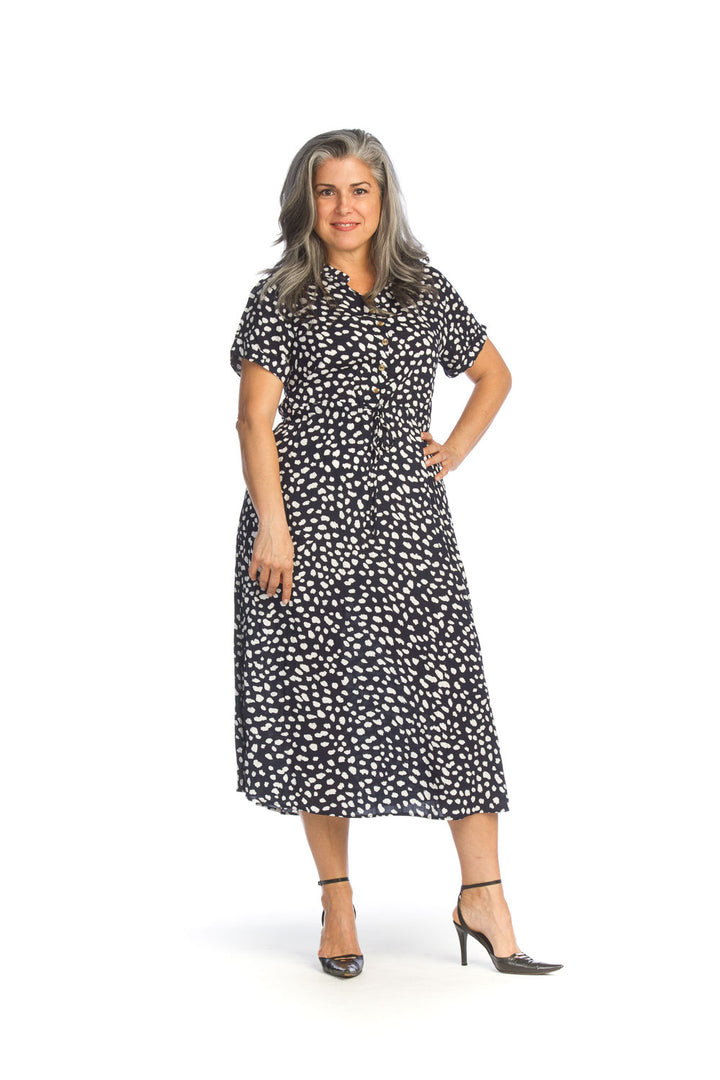 Spotted Midi Dress with Drawstring - Size Medium