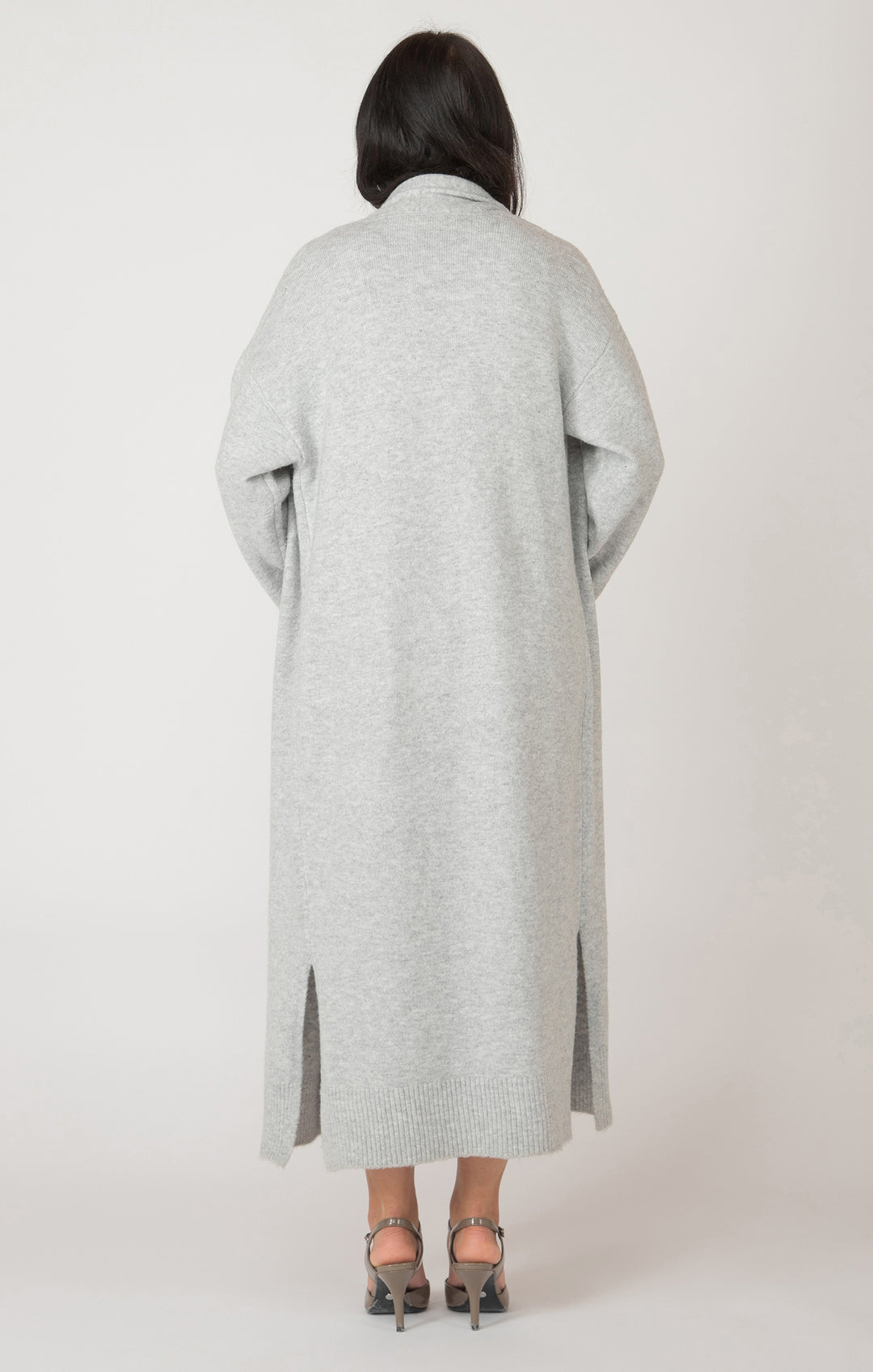 Long Sleeve Longline Open Cardigan - Light Grey Melange