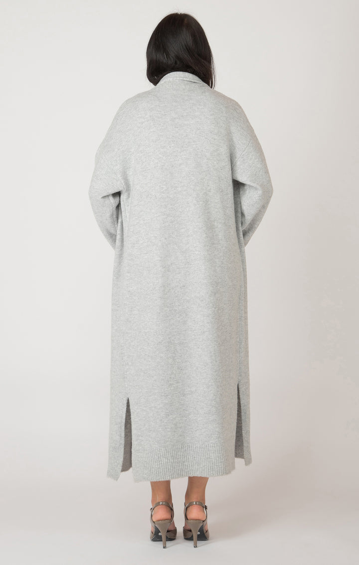 Long Sleeve Longline Open Cardigan - Light Grey Melange