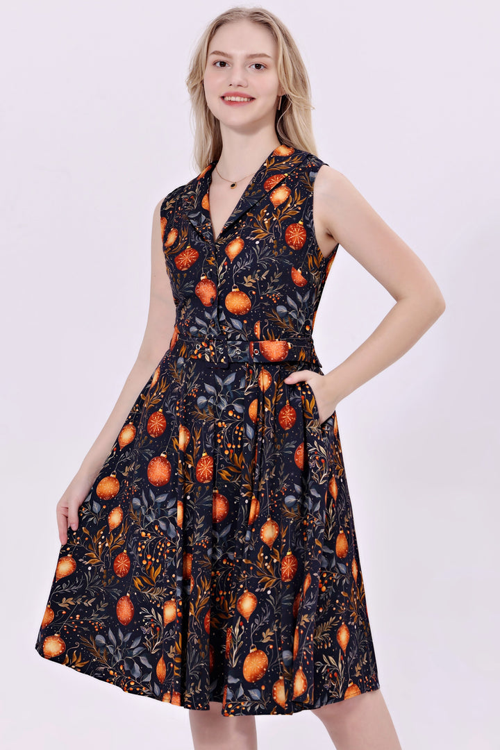 "Jani" Soysilk Fit & Flare Dress - Christmas Ornaments