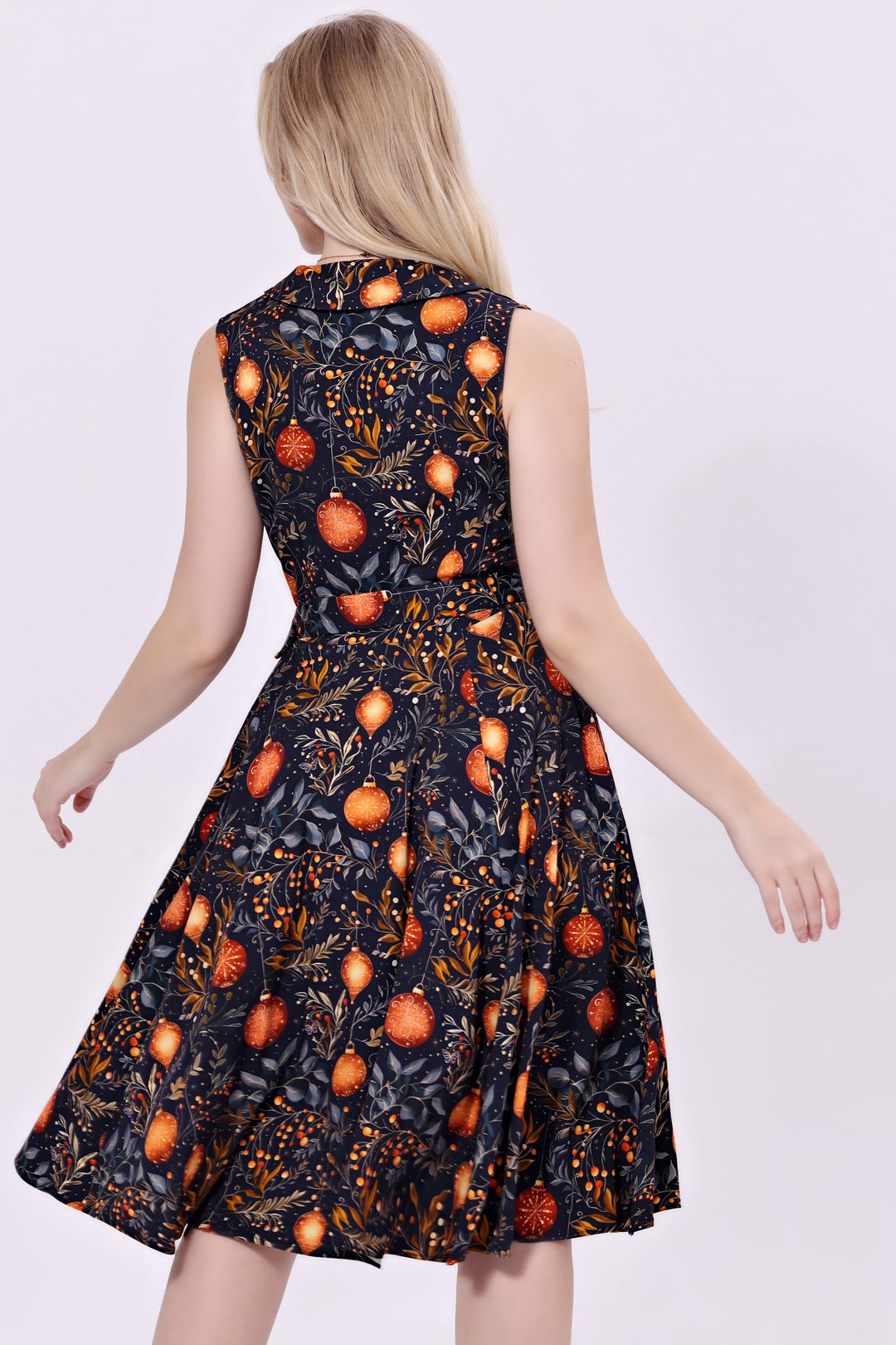 "Jani" Soysilk Fit & Flare Dress - Christmas Ornaments