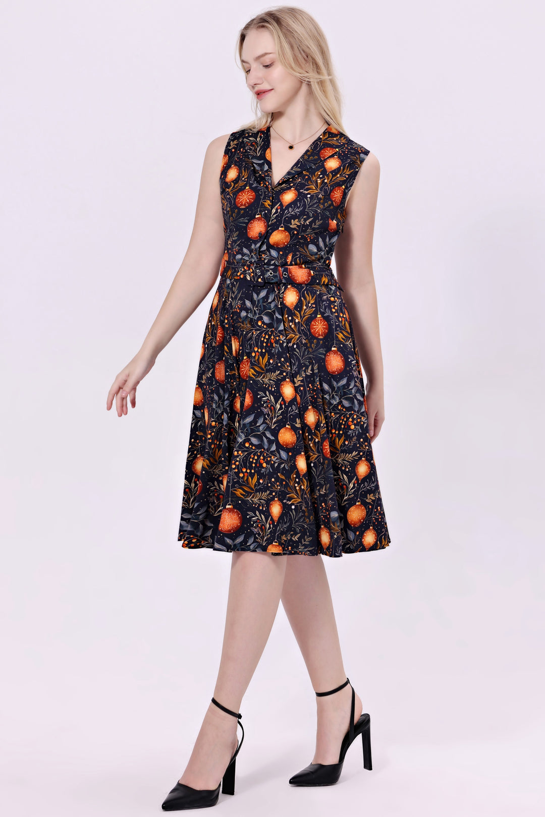 "Jani" Soysilk Fit & Flare Dress - Christmas Ornaments