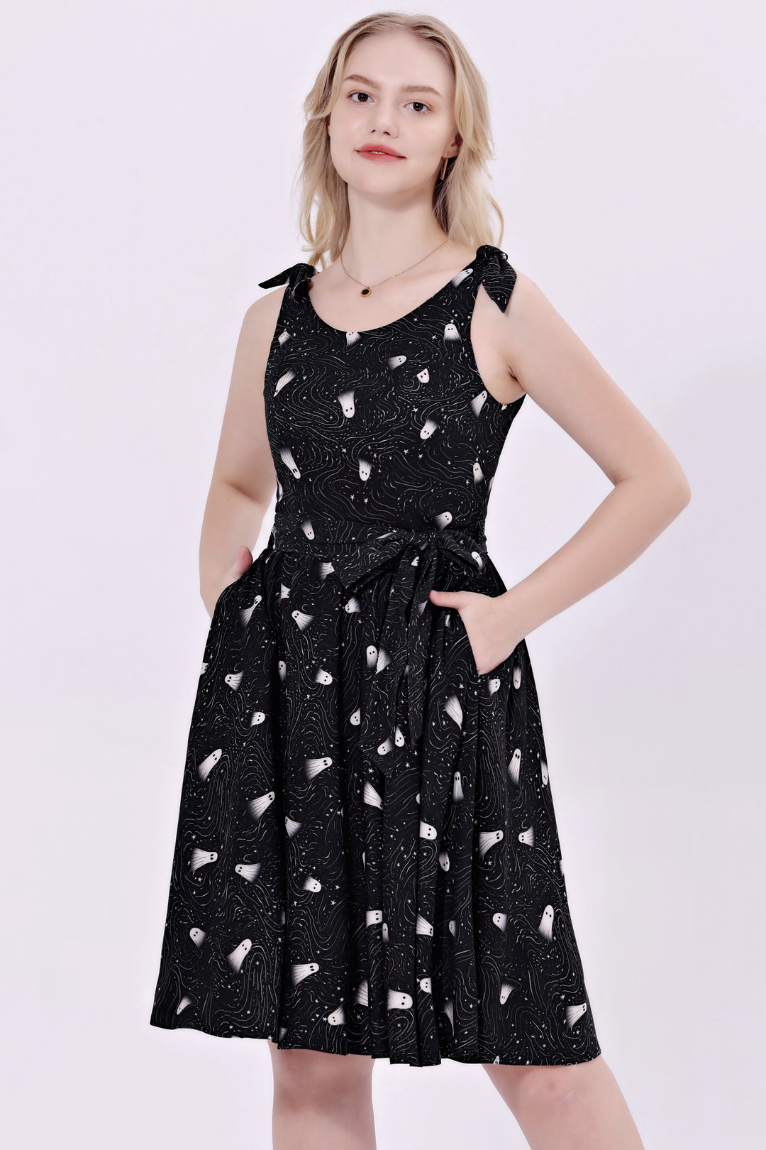 "Bri"  Soysilk Fit & Flare Dress With Pockets - Ghosts