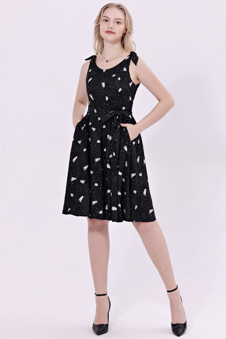 "Bri"  Soysilk Fit & Flare Dress With Pockets - Ghosts