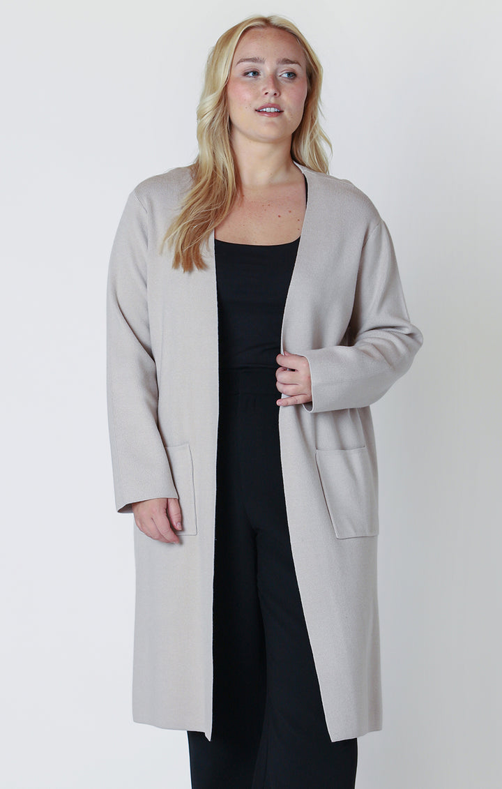 Dex Long Sleeve Longline Open Cardigan - Cream Beige