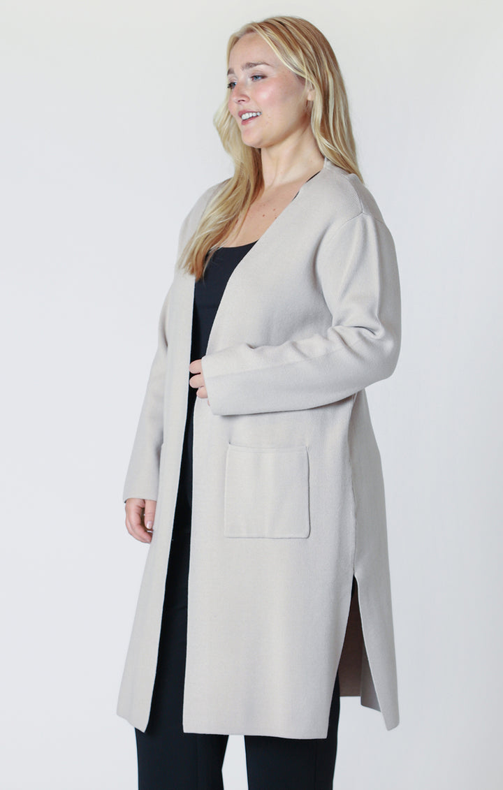 Dex Long Sleeve Longline Open Cardigan - Cream Beige