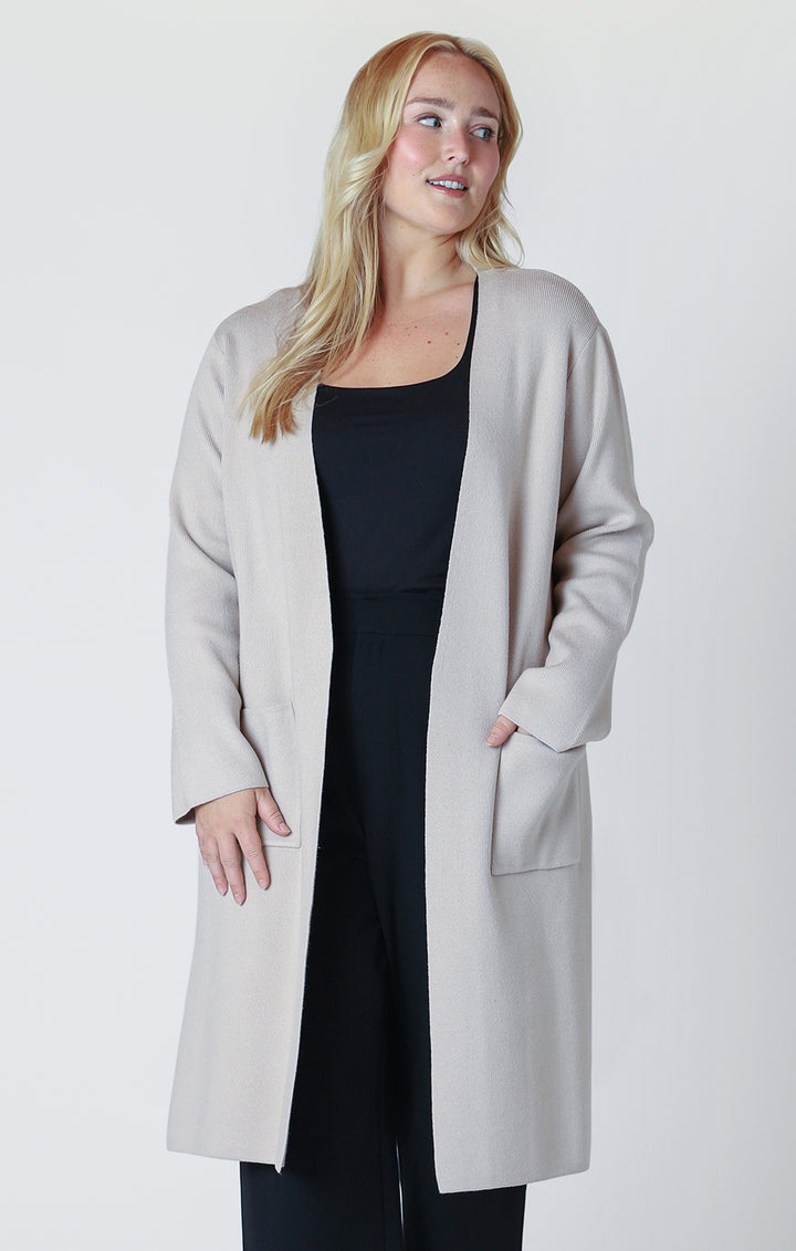 Dex Long Sleeve Longline Open Cardigan - Cream Beige