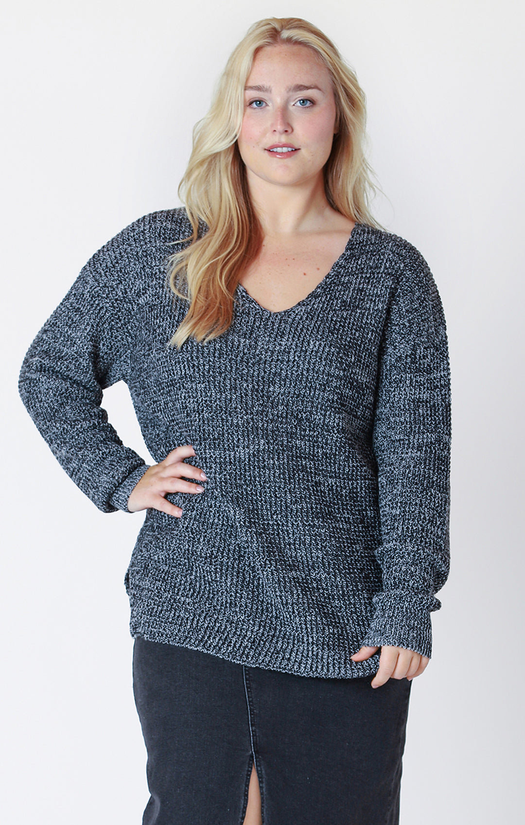 Dex Long Sleeve Beveled Hem Sweater