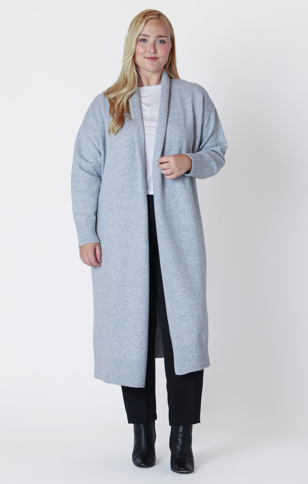 Long Sleeve Longline Open Cardigan - Light Grey Melange