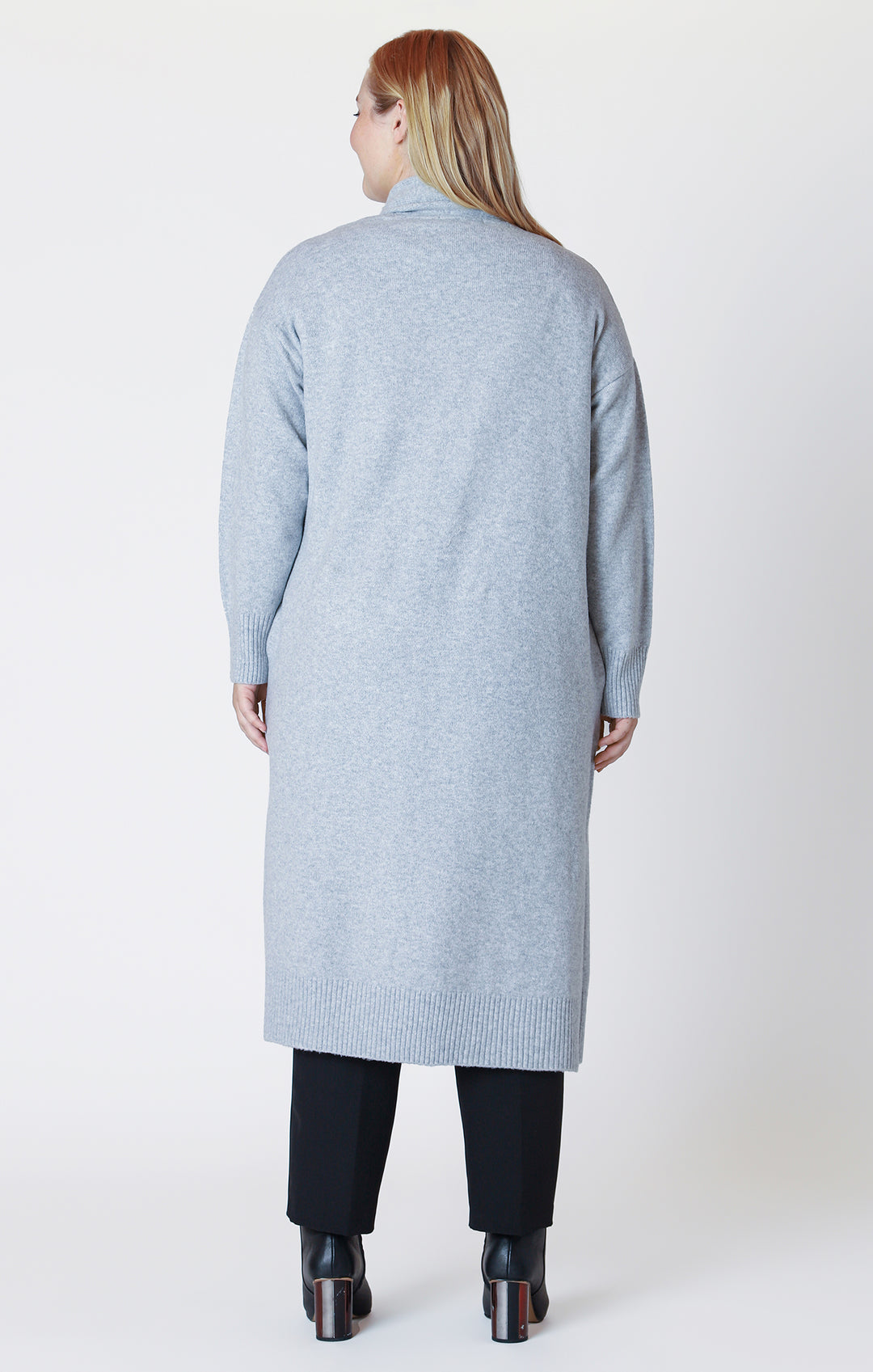 Long Sleeve Longline Open Cardigan - Light Grey Melange