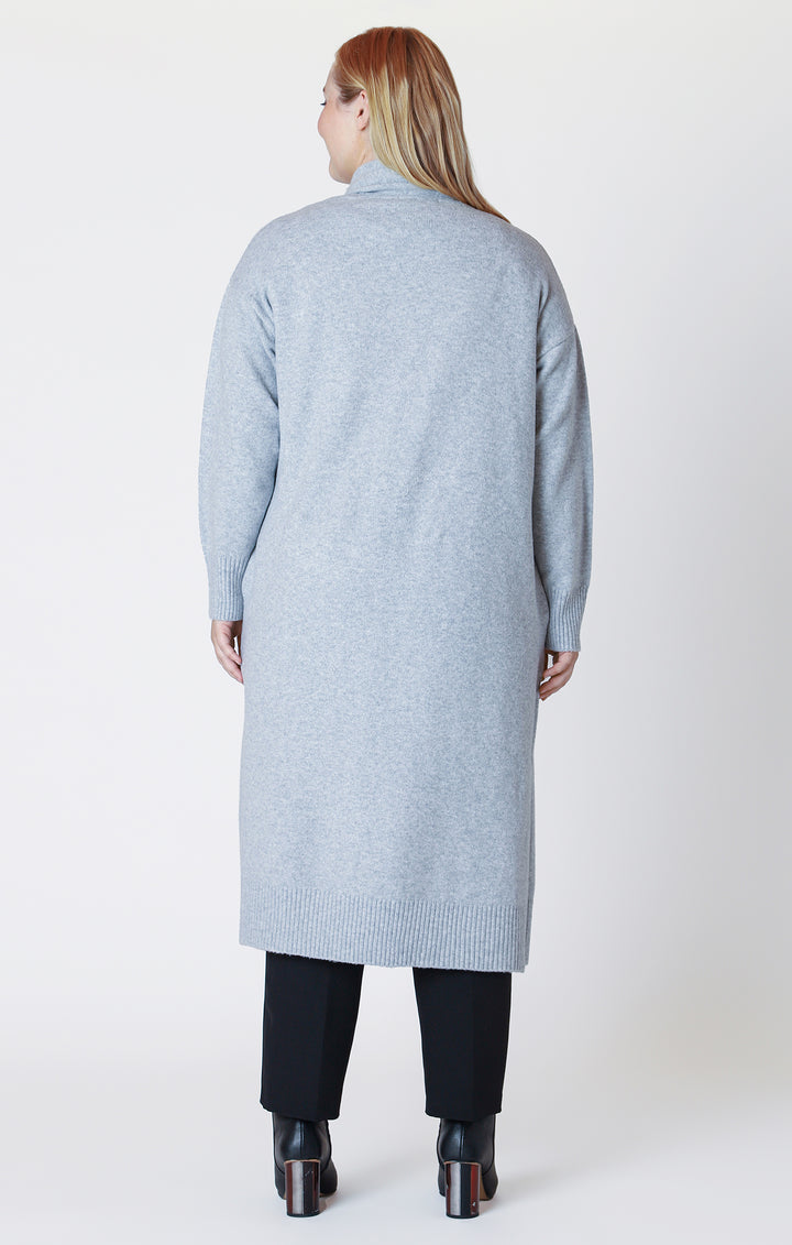 Long Sleeve Longline Open Cardigan - Light Grey Melange