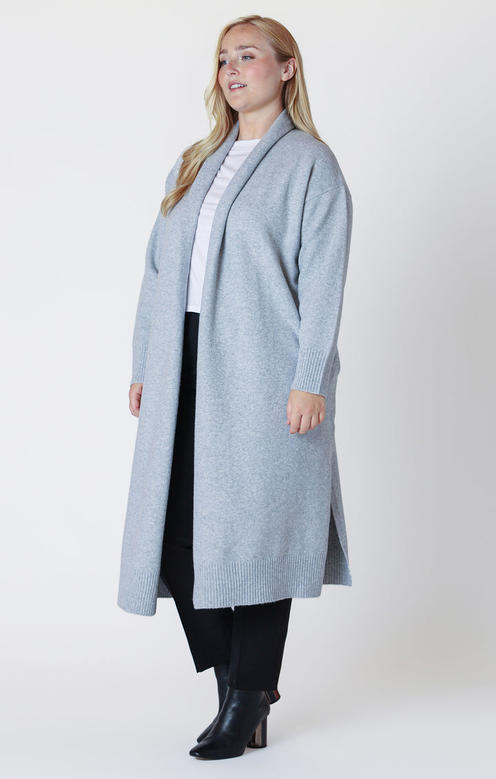 Long Sleeve Longline Open Cardigan - Light Grey Melange