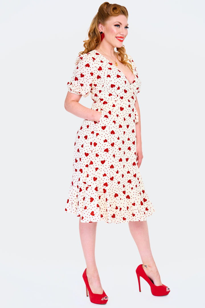 Heart Polka Dot Wrap Dress With Pockets