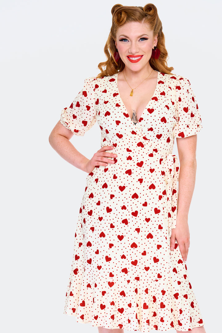 Heart Polka Dot Wrap Dress With Pockets