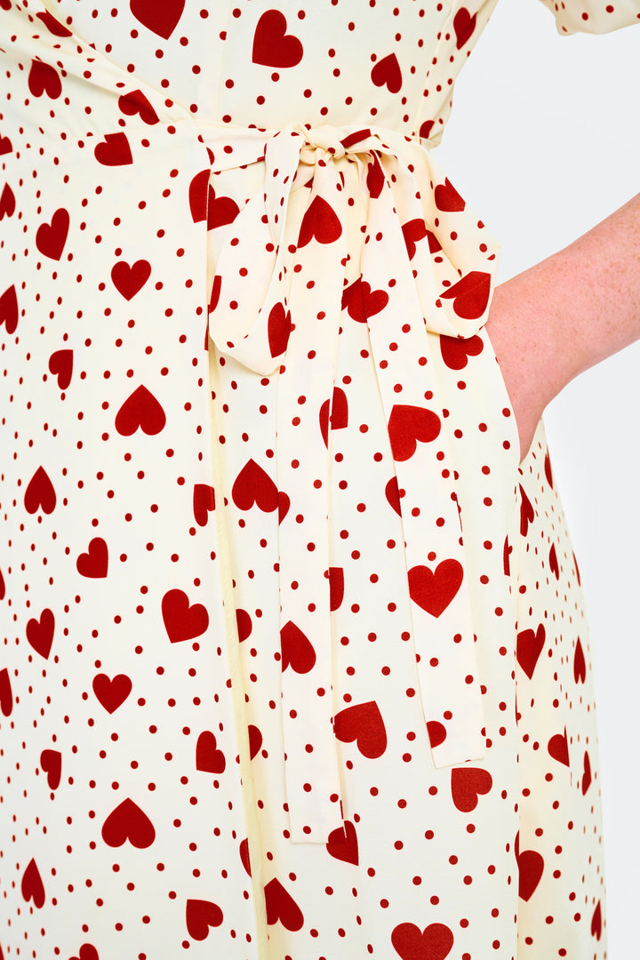 Heart Polka Dot Wrap Dress With Pockets