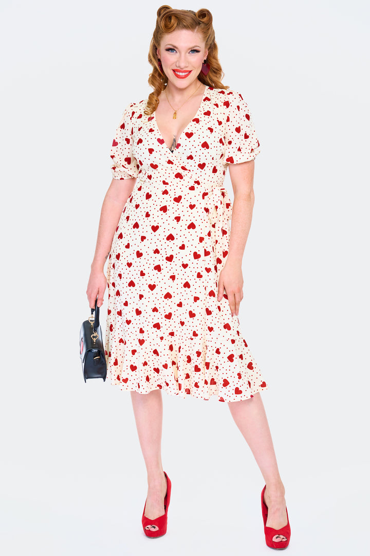 Heart Polka Dot Wrap Dress With Pockets