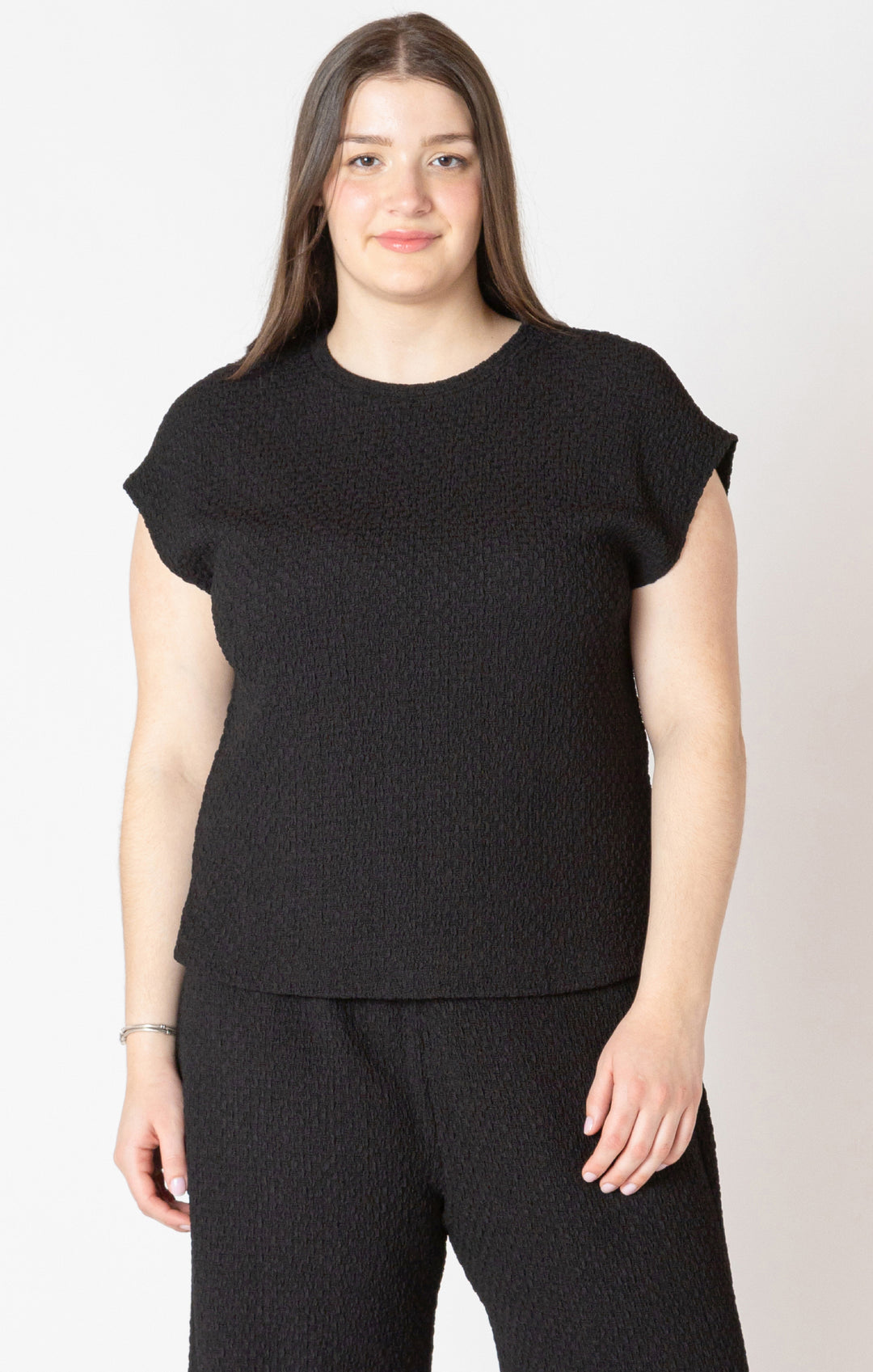 Dex Short Sleeve Textured Drop Shoulder Top