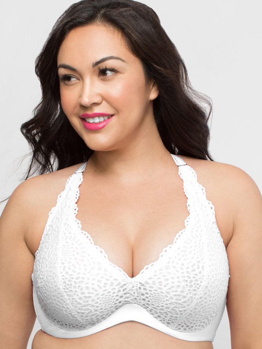 Buy Women's Front Closure Wireless Full Figure Racerback Lace Plus Size Bra  White02 Cup Size E Bands Size 34 at
