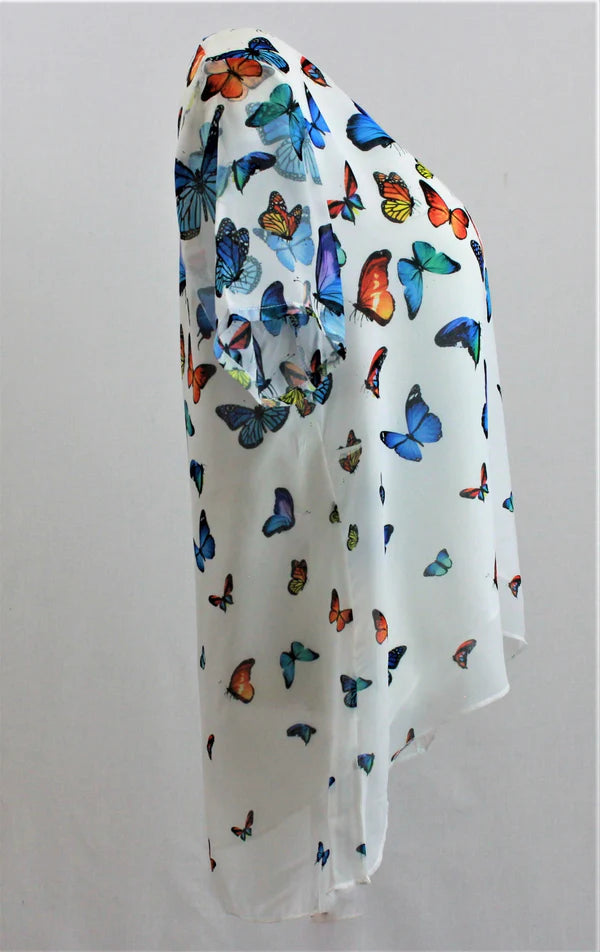 Woven Printed Chiffon High-Low Butterfly Top