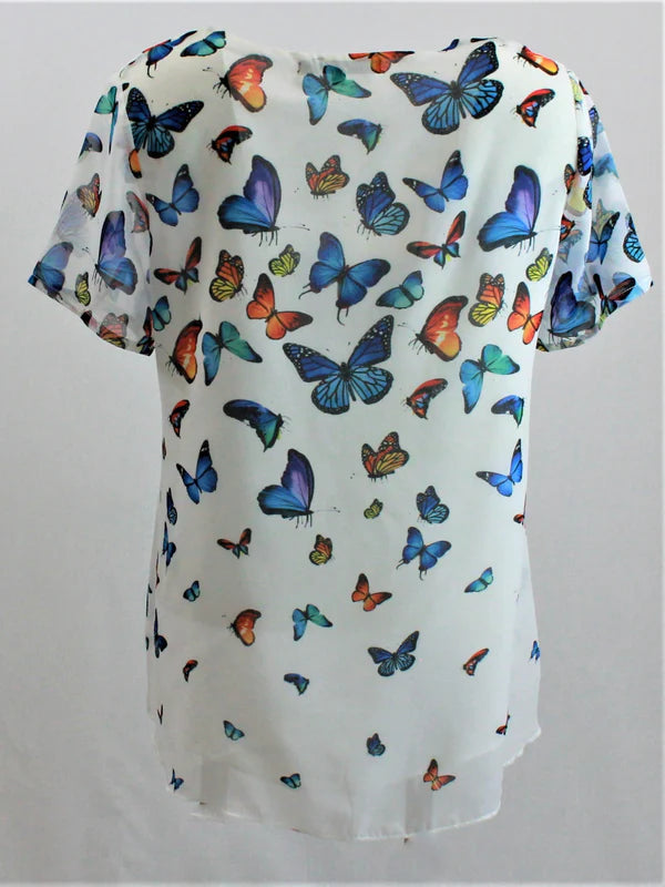 Woven Printed Chiffon High-Low Butterfly Top