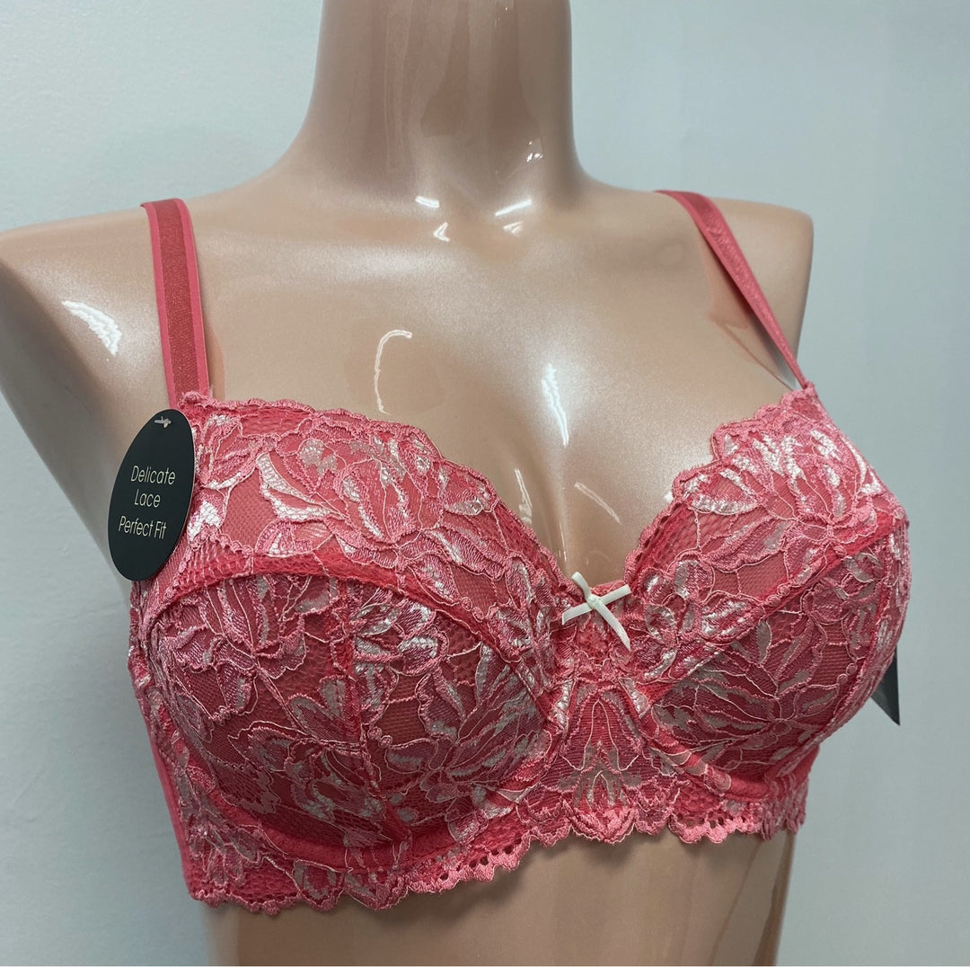 Plus Size - Unlined Underwire Longline Bra - Satin & Lace Bow Red