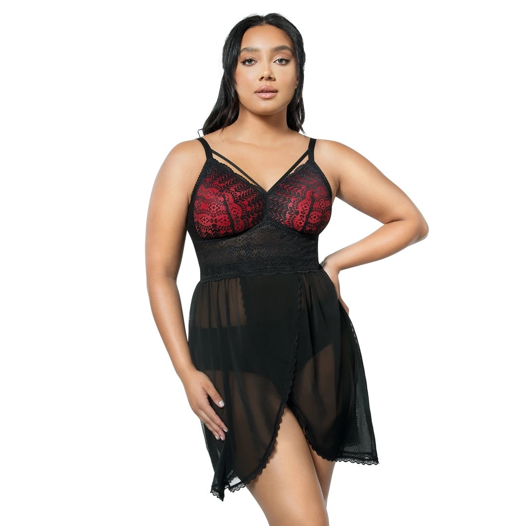 Sexy Lingerie for Women See Through Mesh Crop Tops and Panty Set Ruffled  Trim Off Shoulder Babydolls Nighty Chemises