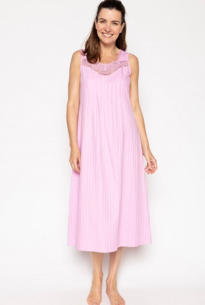 Vivien Cotton Sateen Strip Long Gown