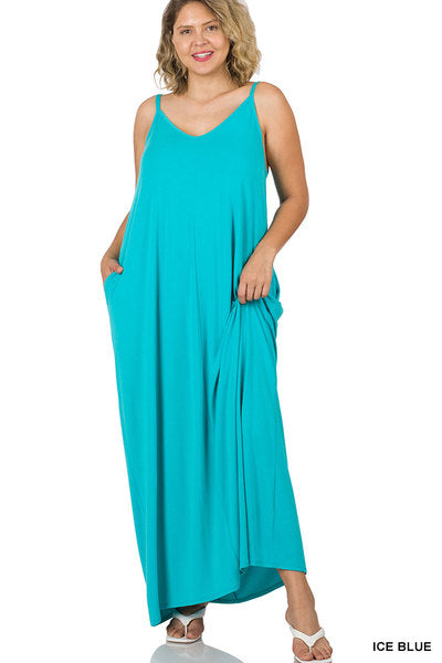 Capreze Summer Maxi Dress for Women Plus Size Long Slip Dress Casual V Neck  Sleeveless Loose Summer Beach Sun Dress with Pockets Black XL 